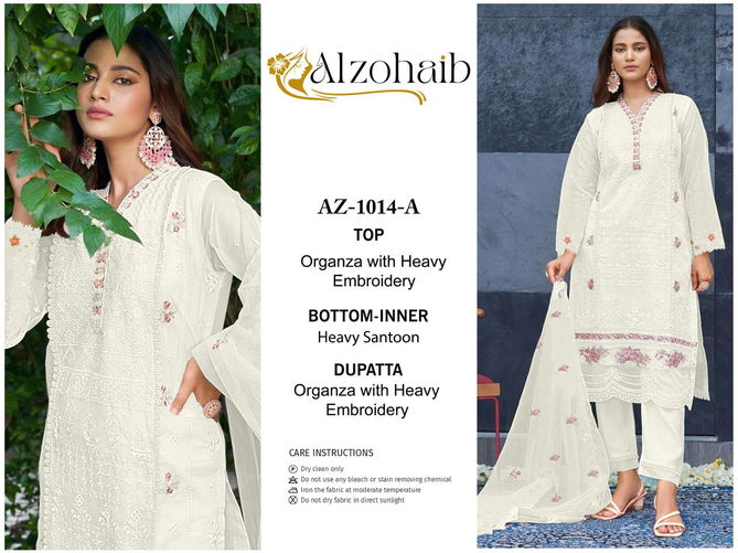 Az 1014 A To D By Alzohaib Organza Pakistani Suits Wholesale Price In Surat
